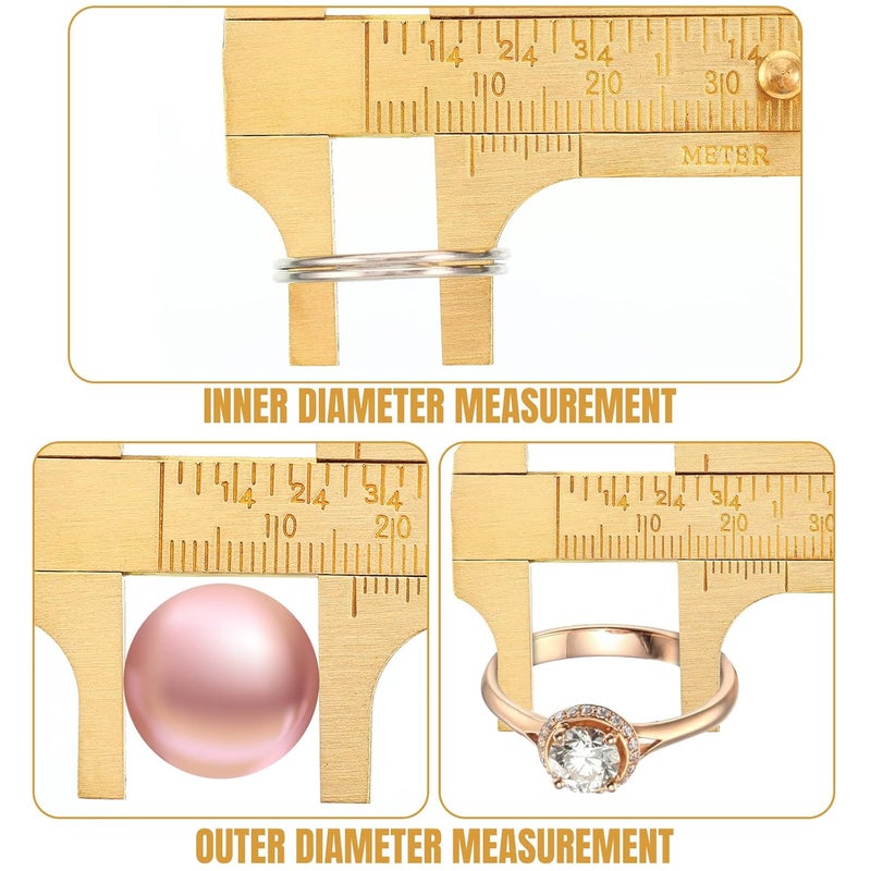 Konohan 2 Pcs Brass Vernier Caliper Pocket Handy Caliper Measuring Mini Tool Double Scale Sliding Gauge Metal Pocket Ruler for Bead Wire Jewels Rings Measurement - Image 3
